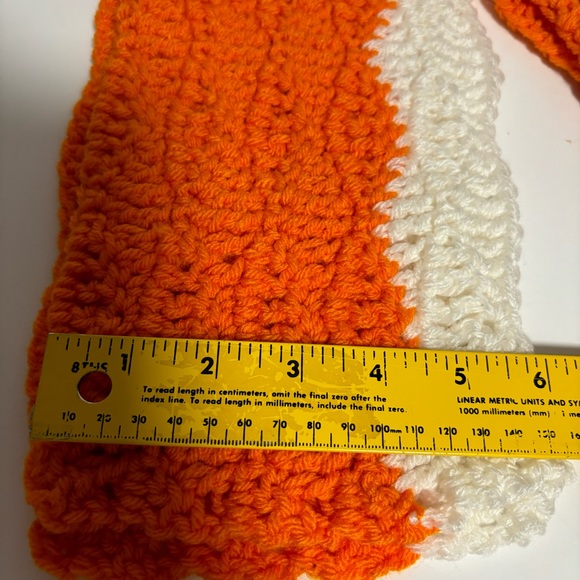 NEW Handmade soft acrylic 6” wide crocheted scarf orange & white washabl… - Picture 3 of 5